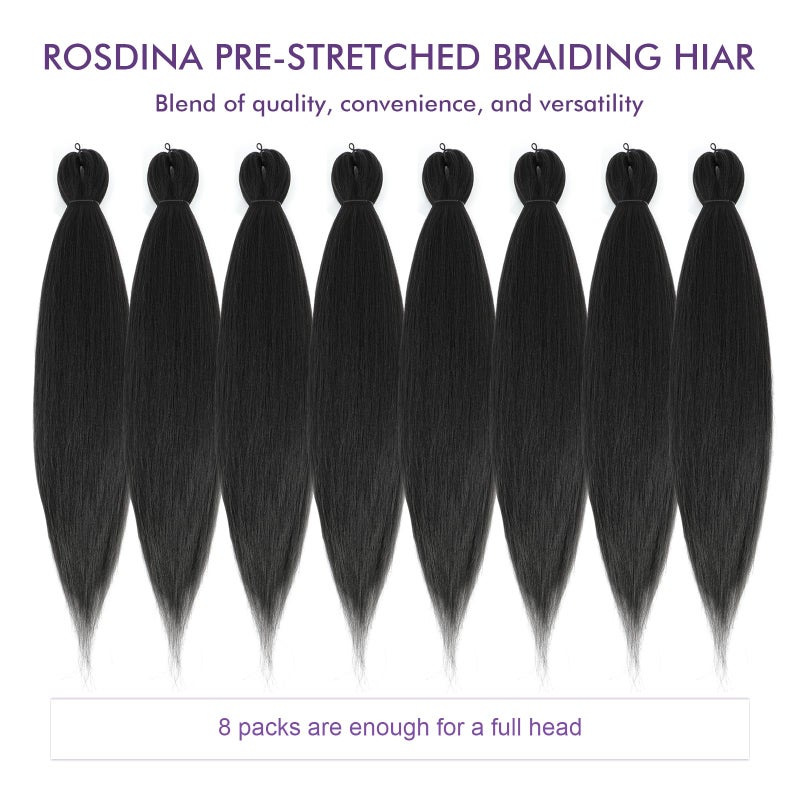ROSDINA Pre-stretched Braiding Hair - 26 Inch 8 Packs Dark Brown Super Long Braiding Hair For Twist or Box Braids, Yaki Texture Hot Water Setting Synthetic Braiding Hair Extensions (26 Inch, #2-8P) - Image 5